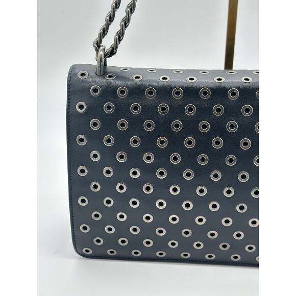 Prada Black Leather Grommet Flap Shoulder Bag*EXCELLENT w/COA Dustbag - Picture 8 of 16